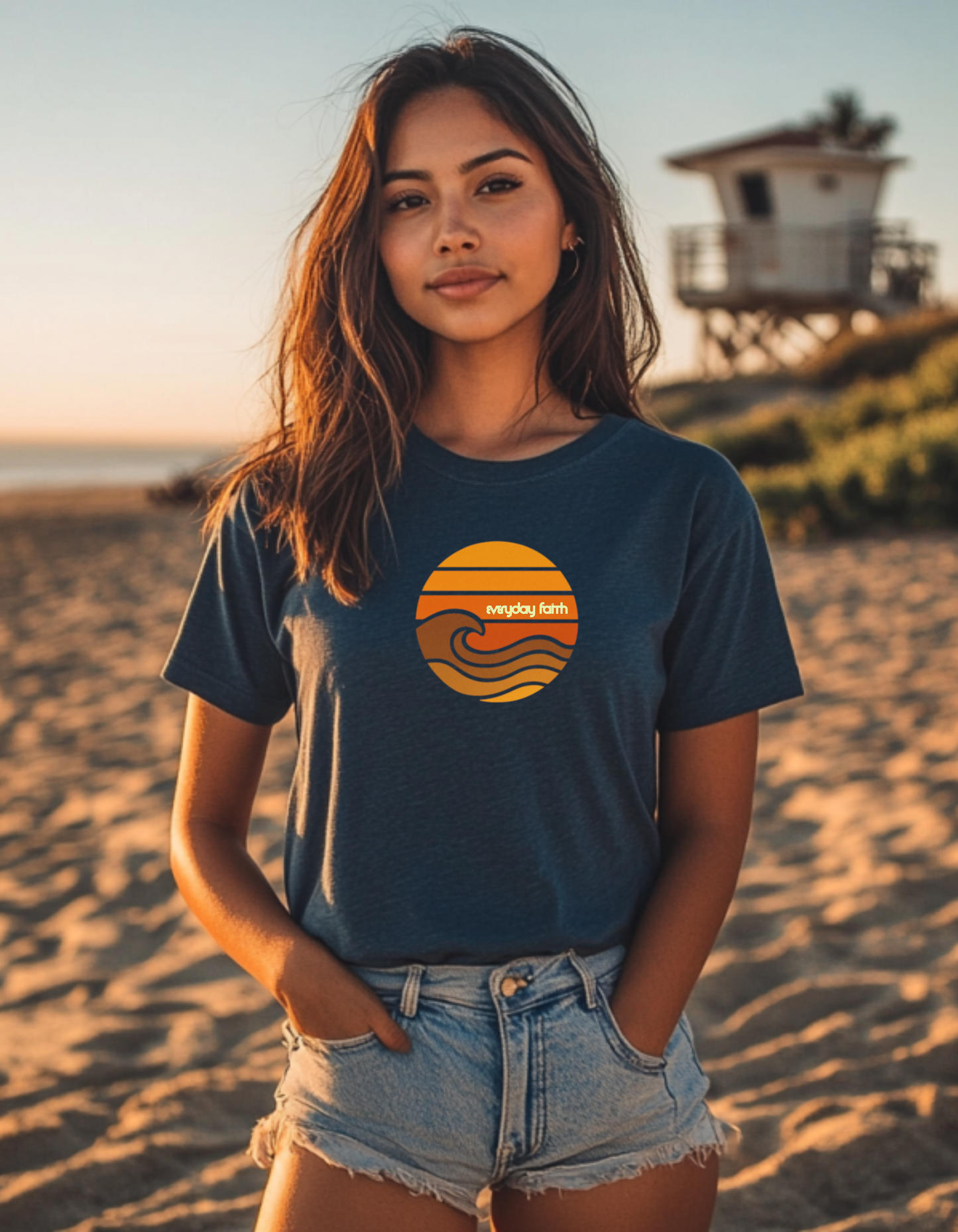 Women's 1970's Retro Sun and Surf Short Sleeve Tee Shirt