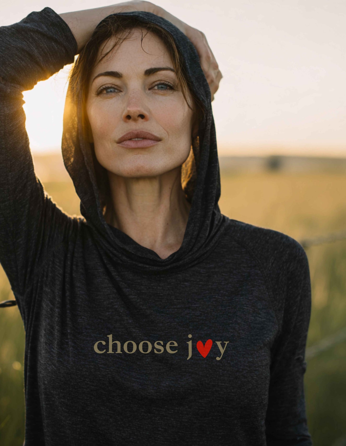 Women's Choose Joy Heart Hooded Long-Sleeve Tee