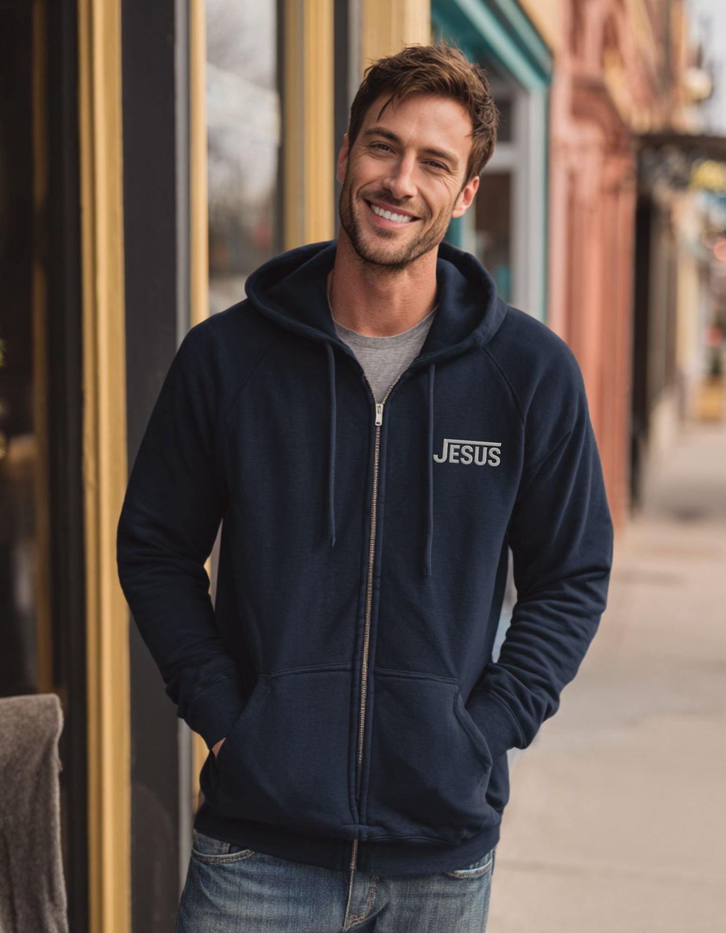 Men's Embroidered JESUS Heavy Blend Zip Hoodie