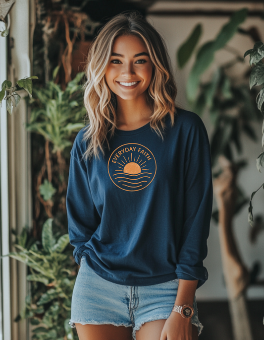 Women's Everyday Faith Faded Sunrise Long Sleeve Tee