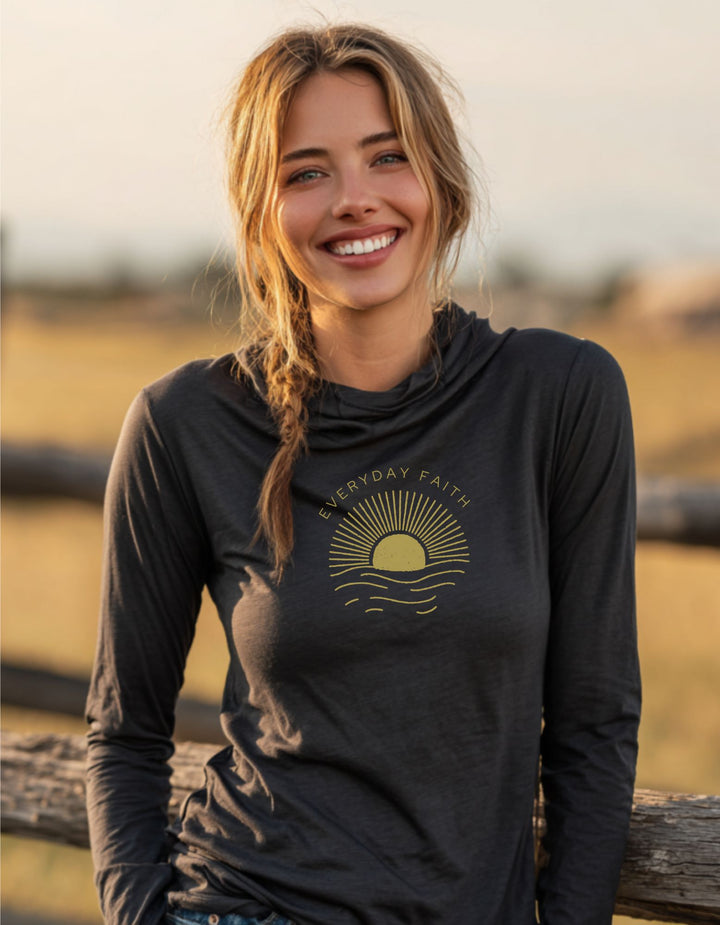 Women's Everyday Faith Faded Sunshine Hooded Long-Sleeve Tee