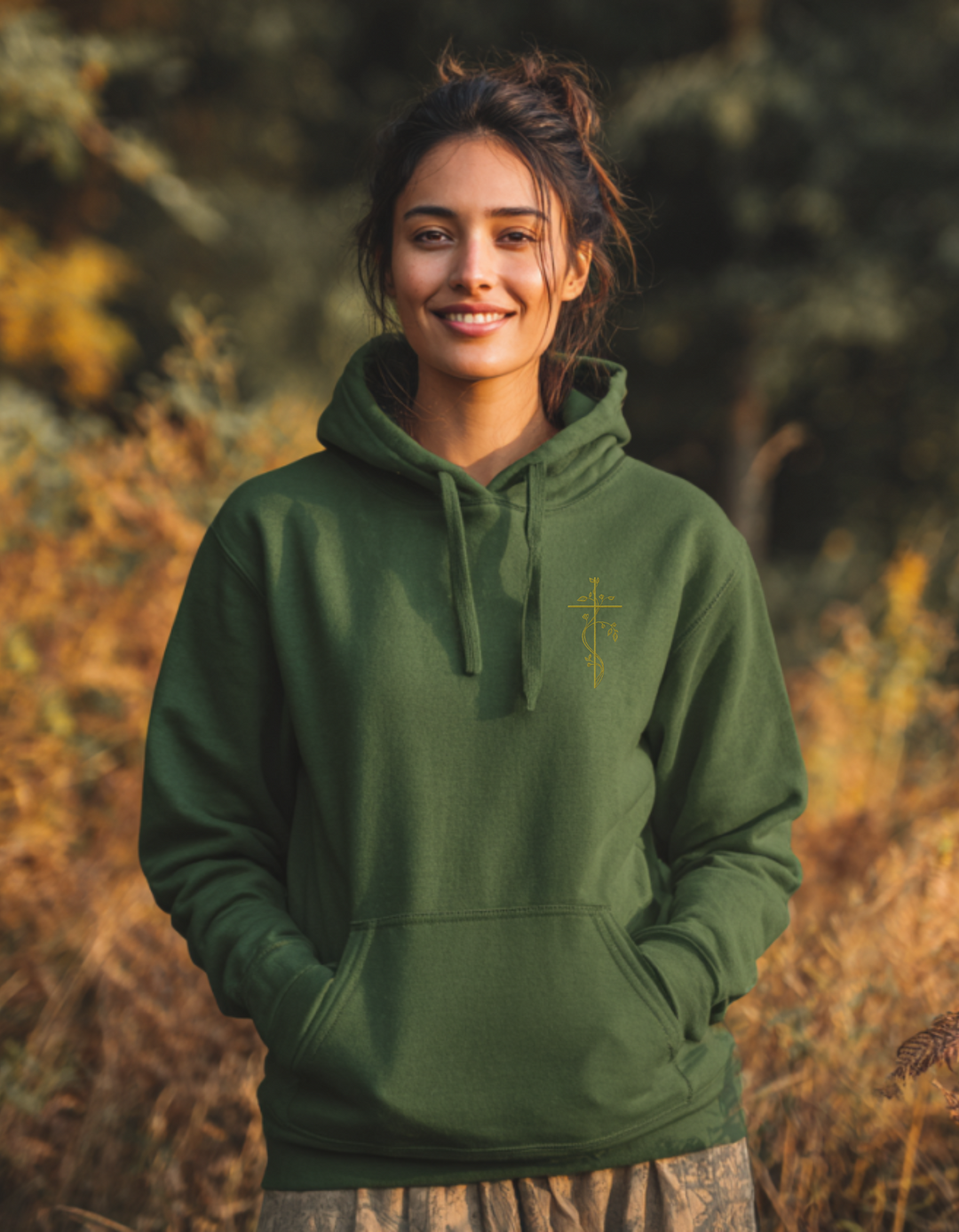 Women's Premium Super Soft Tailored Fit Hoodie with Embroidered Floral Cross