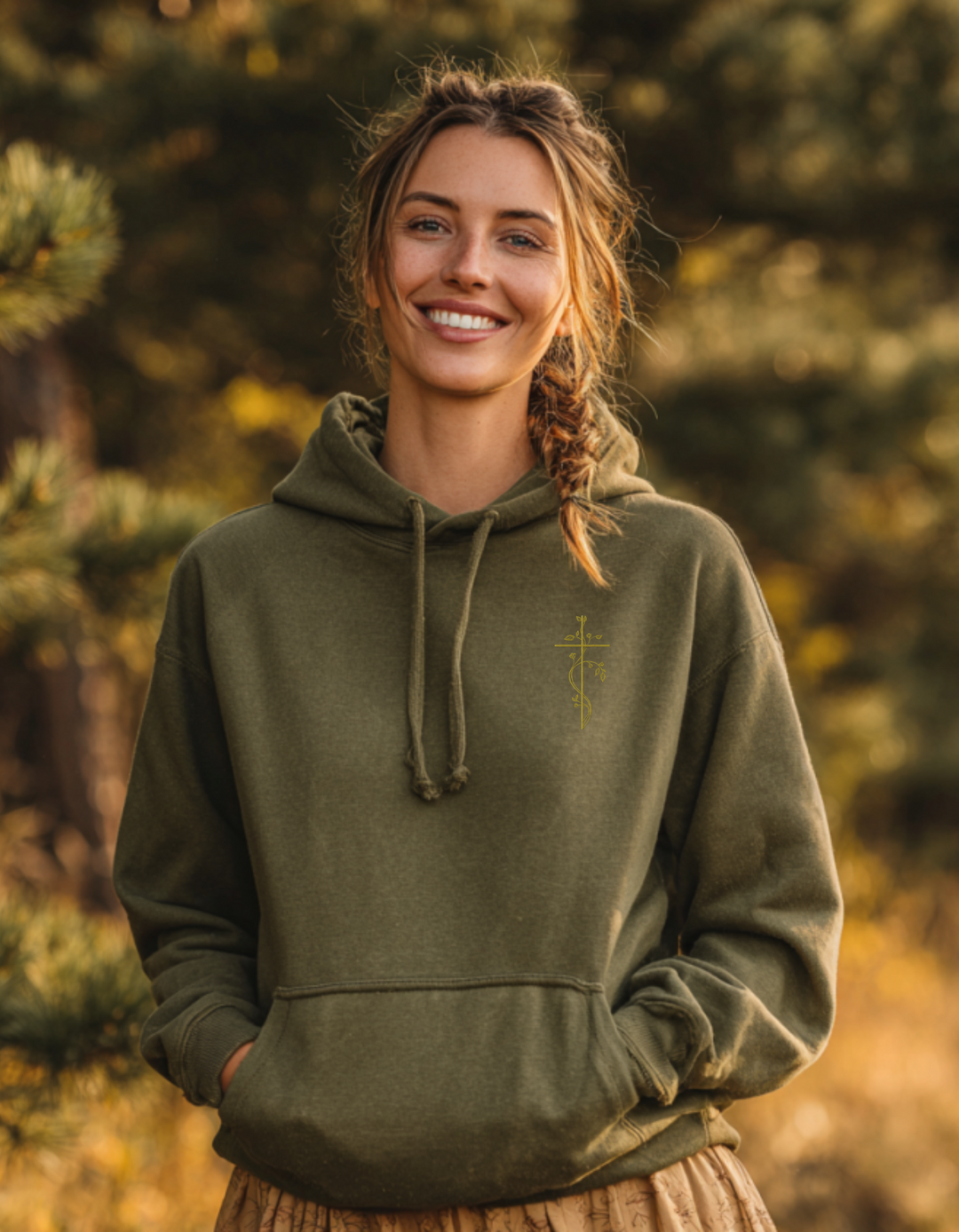 Women's Premium Super Soft Tailored Fit Hoodie with Embroidered Floral Cross