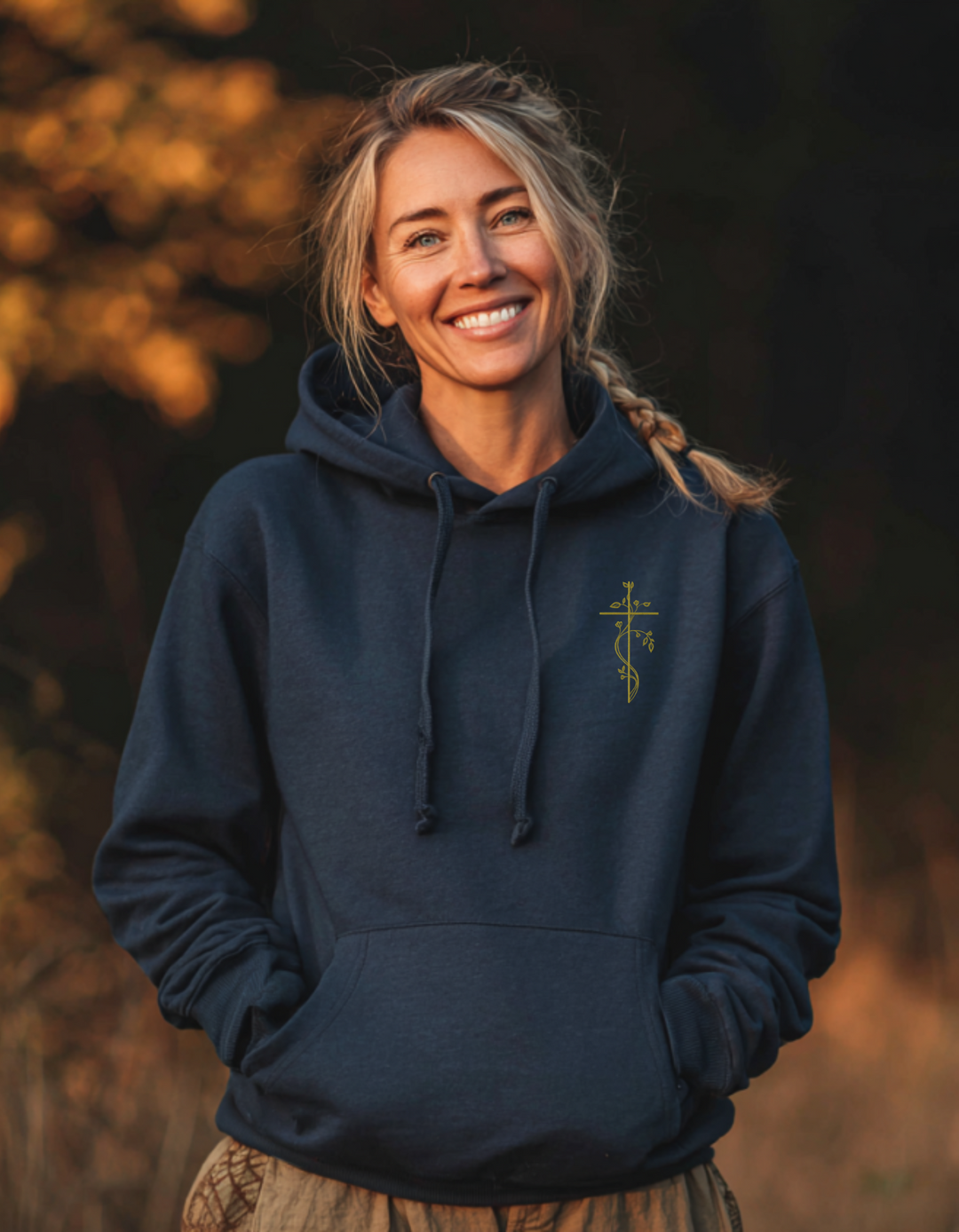 Women's Premium Super Soft Tailored Fit Hoodie with Embroidered Floral Cross