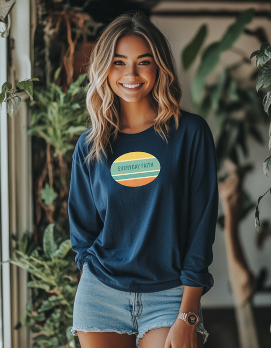 Women's Everyday Faith Faithful Faded Coastal Logo Long Sleeve Tee