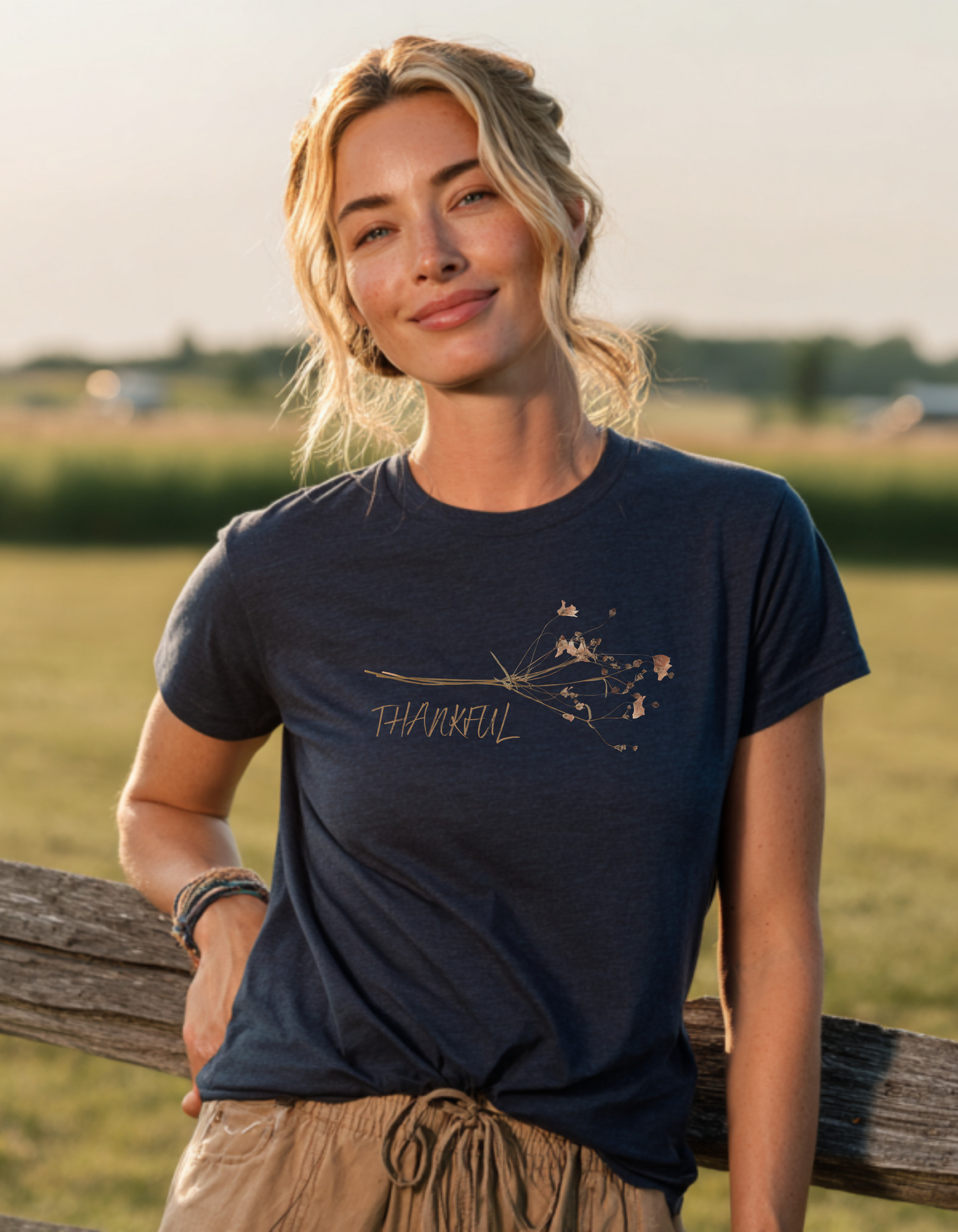 Women's Thankful Floral Short Sleeve Tee