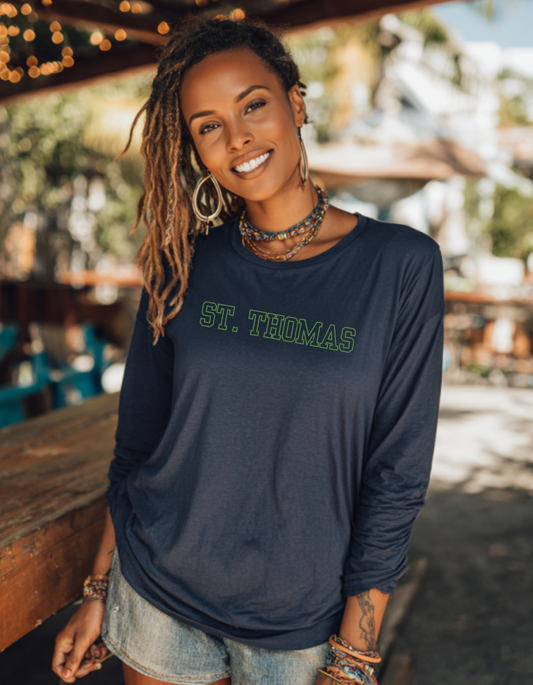 Women's St. Thomas Green Logo Long Sleeve Tee