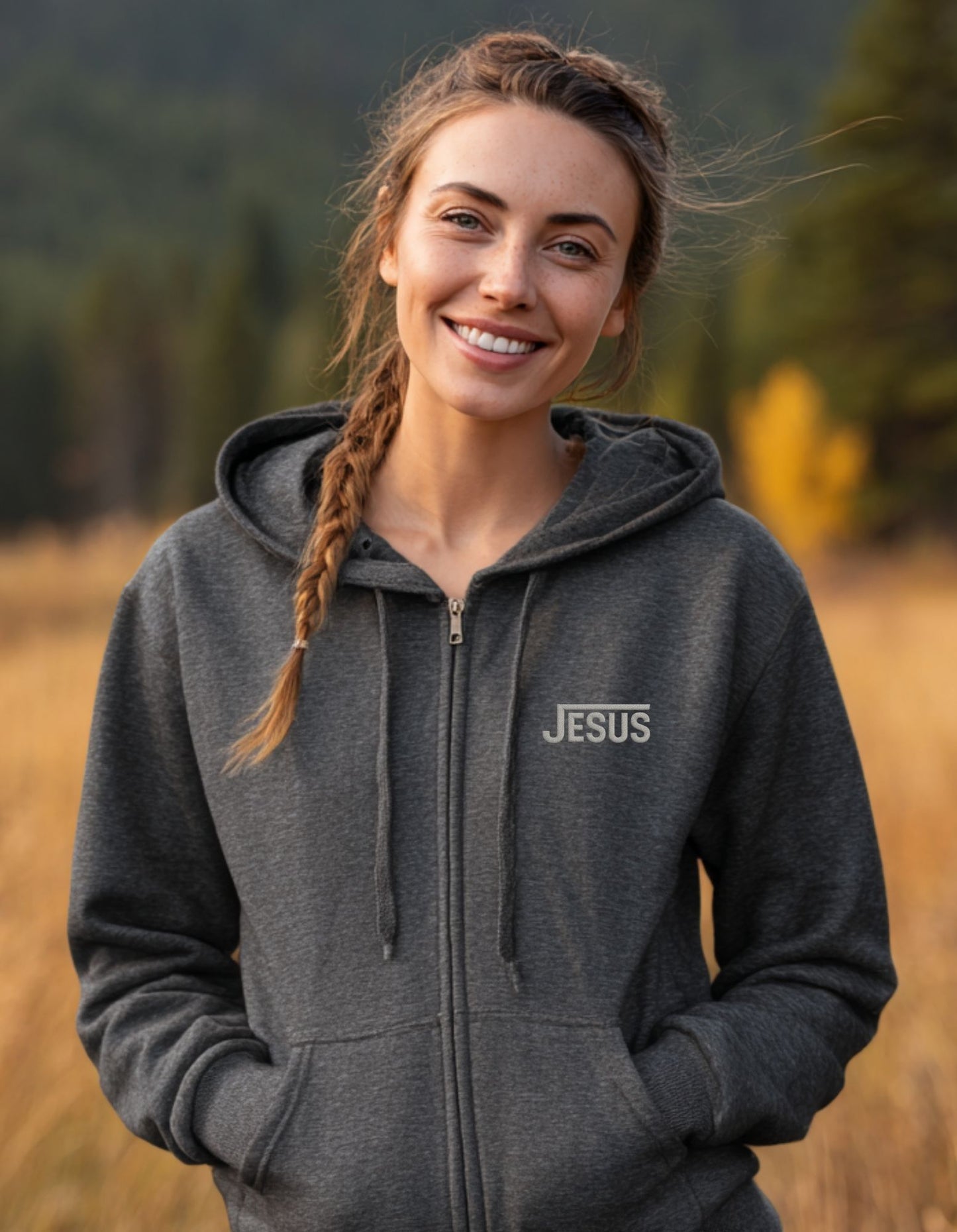 Women's Embroidered JESUS heavy Blend Zip Hoodie