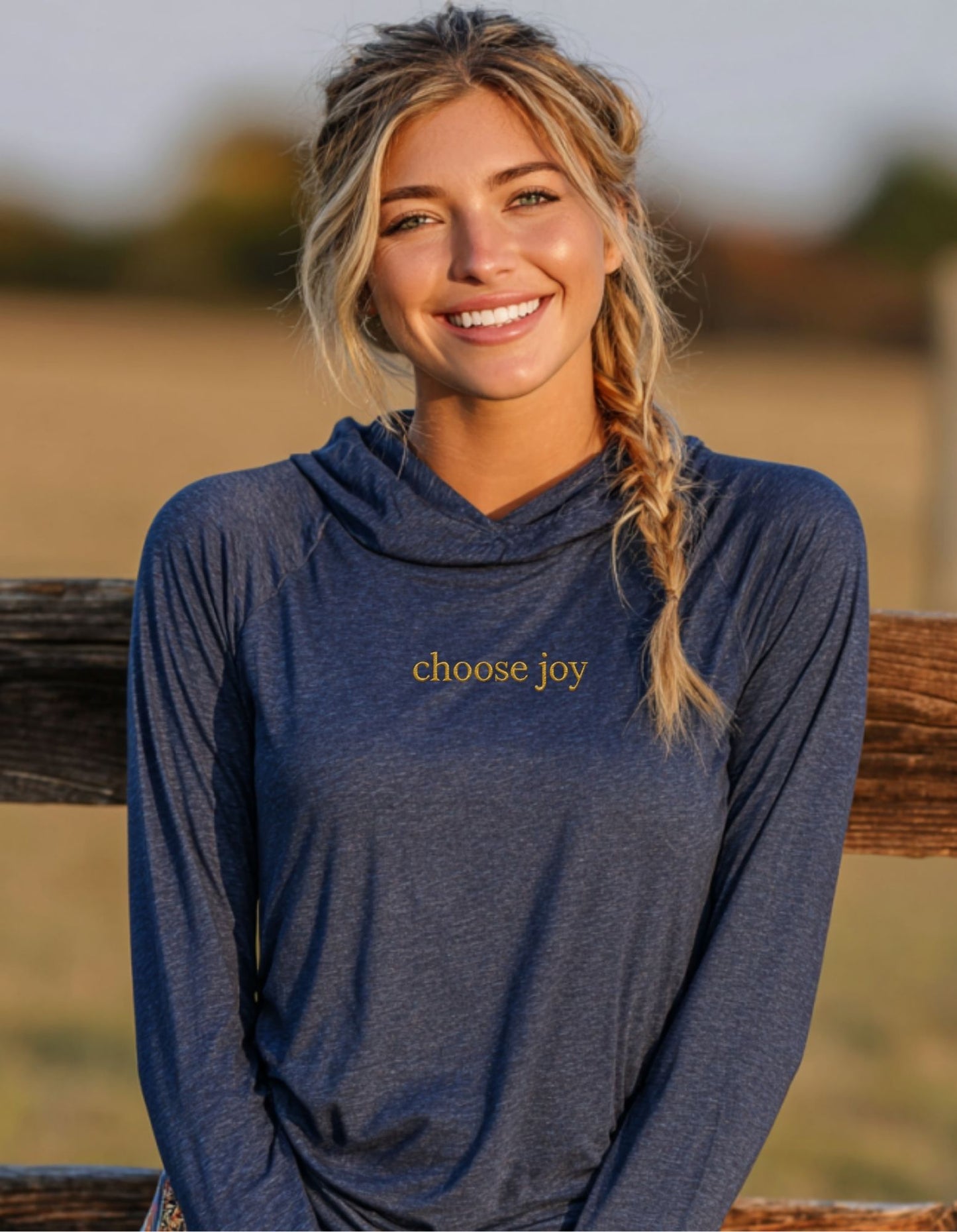 Women's Embroidered Choose joy Hooded Long-Sleeve Tee
