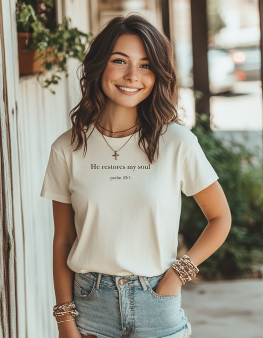 Women's He Restores My Soul Short Sleeve Tee