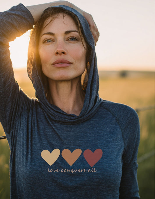 Women's Love Conquers All Hooded Long-Sleeve Tee