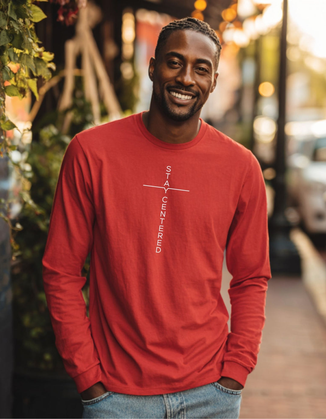 Men's Everyday Faith Stay Centered Cross Long Sleeve Tee