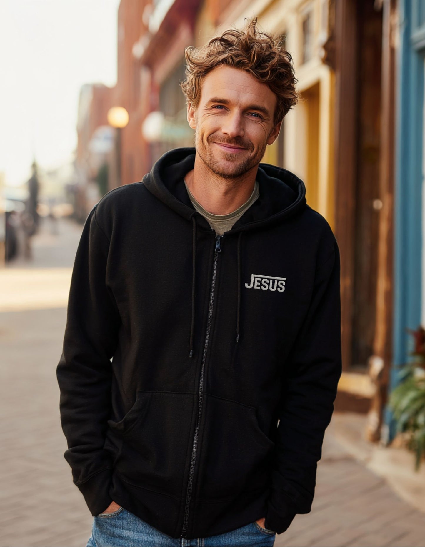 Men's Embroidered JESUS Heavy Blend Zip Hoodie