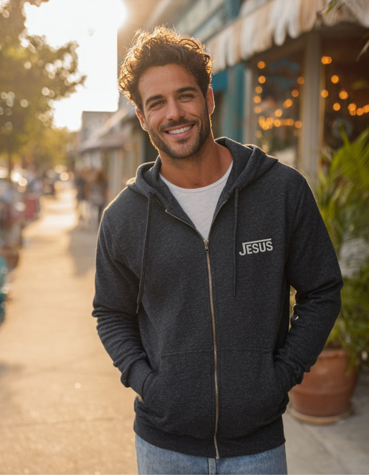 Men's Embroidered JESUS Heavy Blend Zip Hoodie