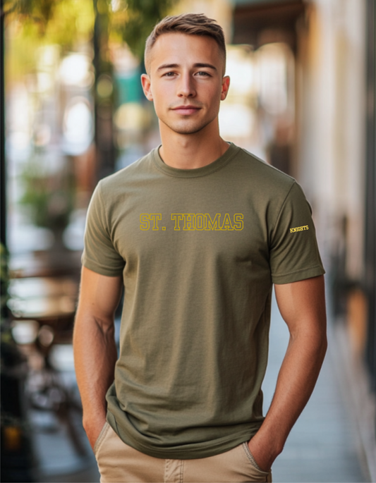 Men's St. Thomas Yellow Logo + Knights Short Sleeve Tee