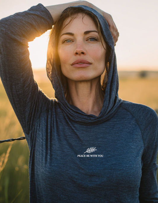 Women's Embroidered Peace Be With You Hooded Long-Sleeve Tee