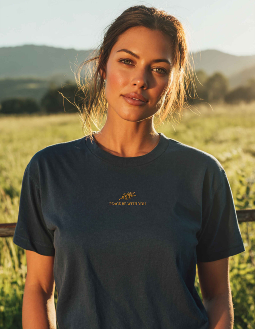 Women's Embroidered Peace Be With You Super Soft Heavyweight Tee