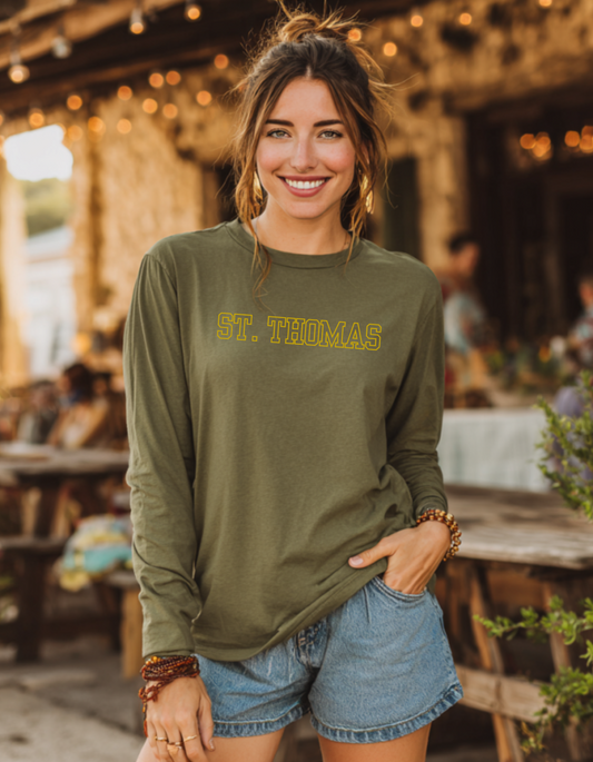 Women's St. Thomas Yellow Logo Long Sleeve Tee
