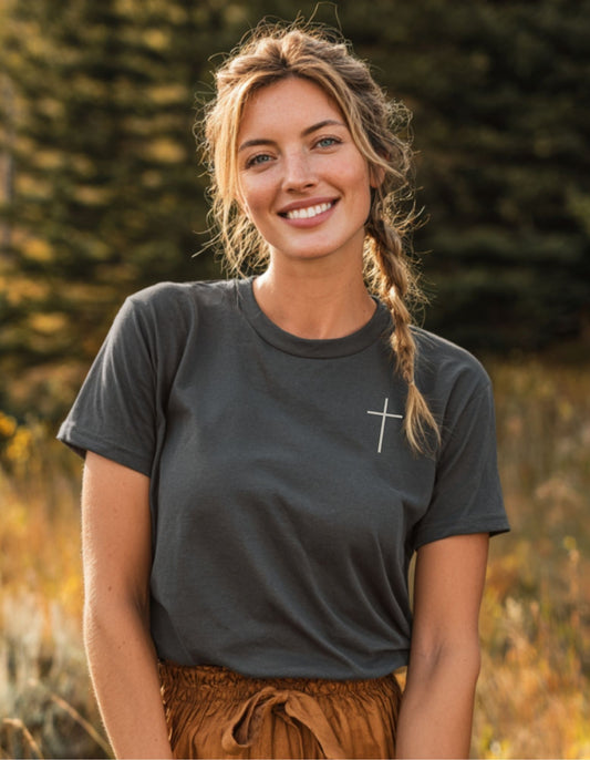 Women's Heavy Weight Super Soft Embroidered Cross Short Sleeve Tee