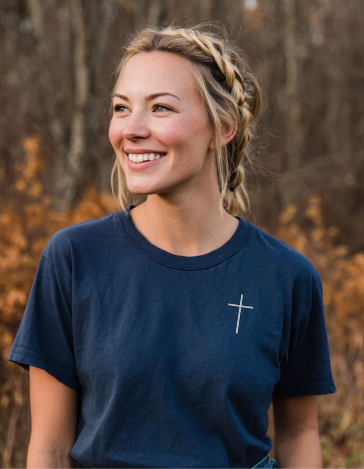 Women's Heavy Weight Super Soft Embroidered Cross Short Sleeve Tee